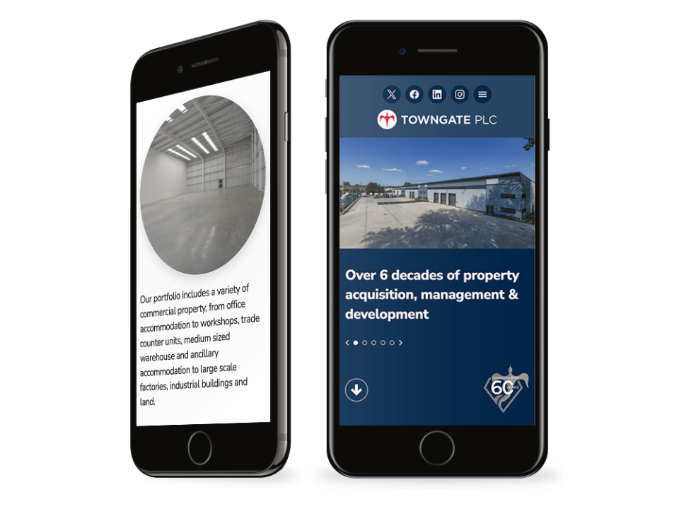 An example of high end design for a property and construction company visualised on a mobile device